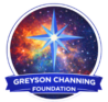 “Greyson Channing Foundation logo featuring a watercolor galaxy, silver compass and star.”